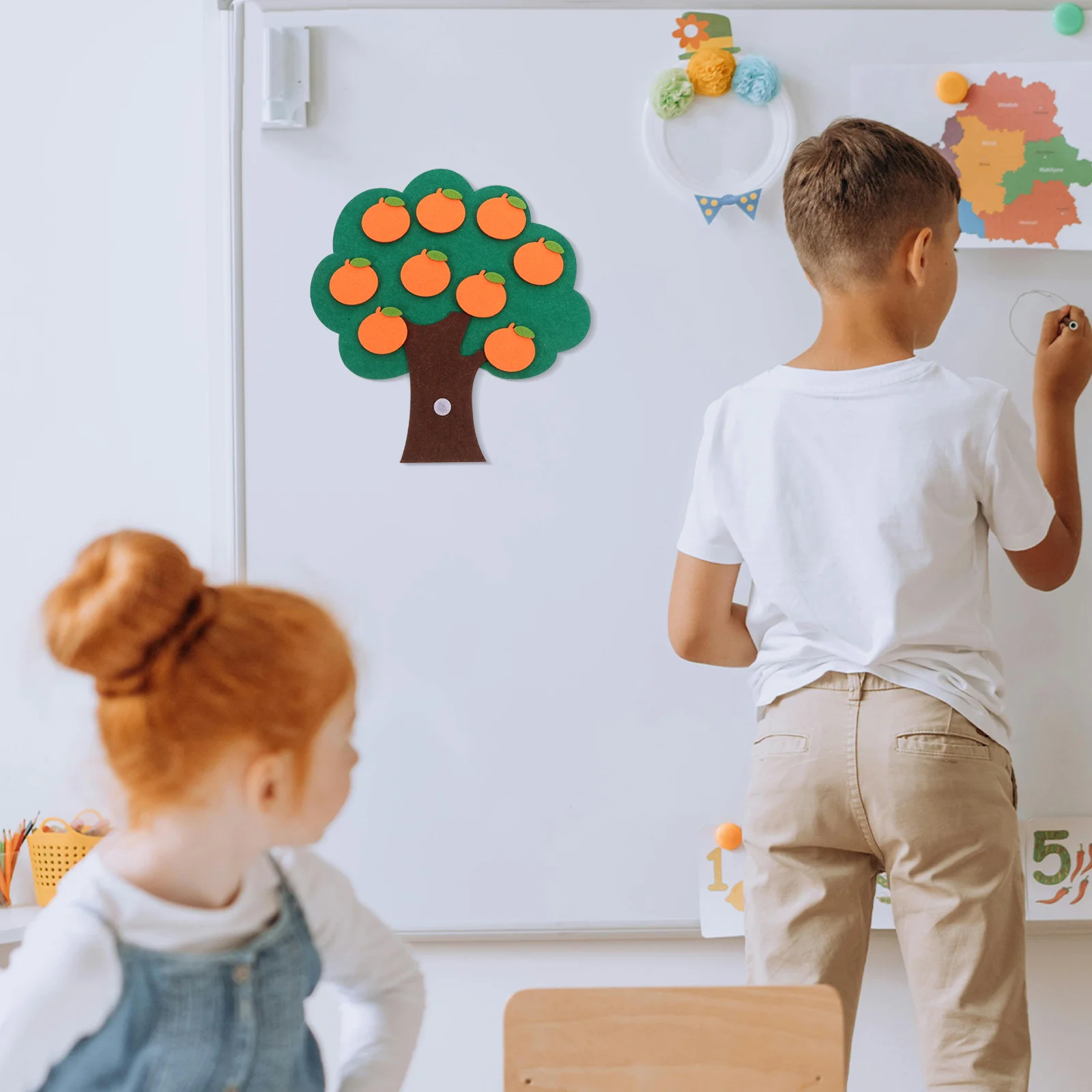 1Set Non-Woven Fruit Tree Number Cognitive Matching Digital Counting Game Math Educational Preschool Kindergarten Supply