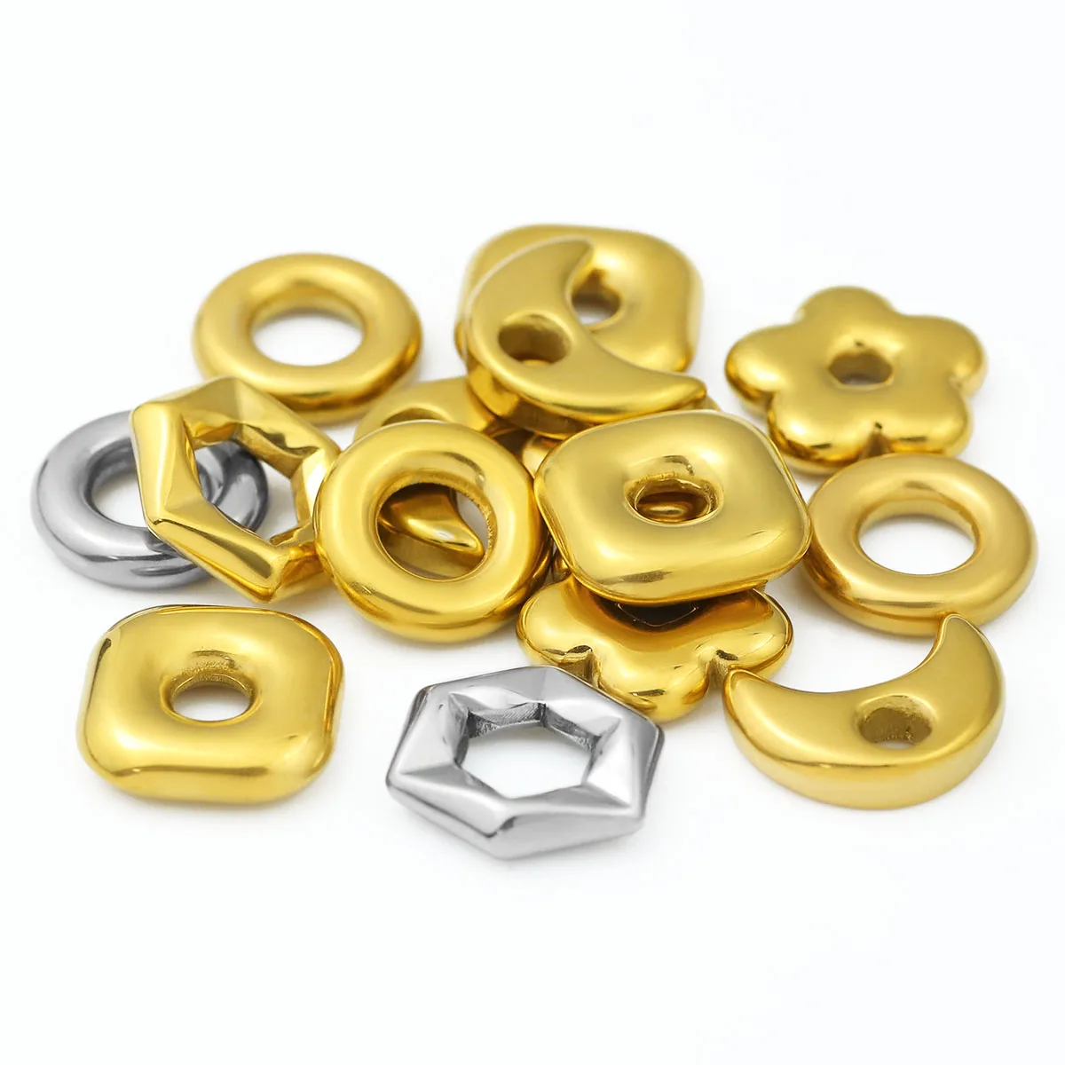 Multi-size multi-style stainless steel gold/steel-colored handmade DIY jewelry-making beads bracelets necklaces accessories