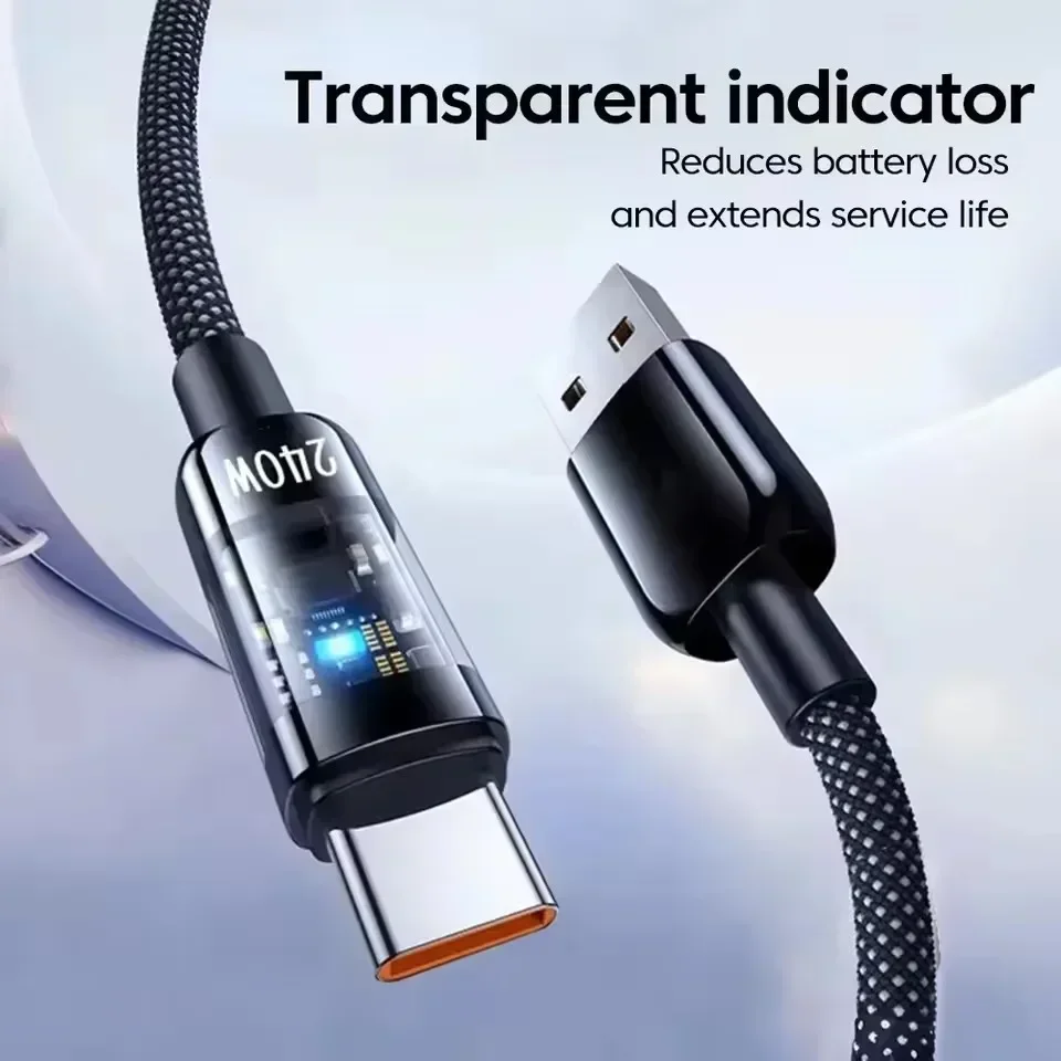 240W High Speed Flash Charge Cord Durable Flexible Data Sync Cable Universal Fast Charger Line Type C Transparent Charging Cable