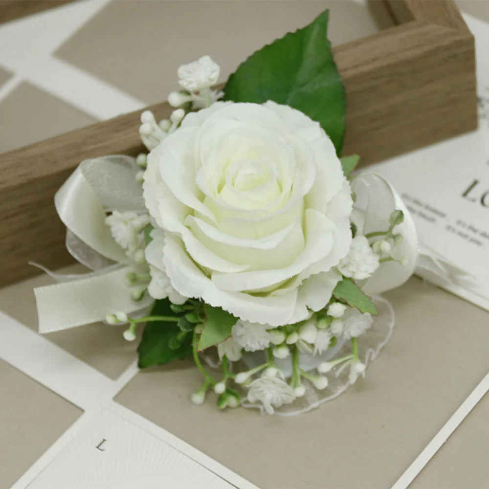 Witte Zijden Roos Bruiloft Boutonnieres Voor Mannen Spelden Kunstbloemen Bruidsmeisje Corsage Pols Bruids Accessoires De Mariage