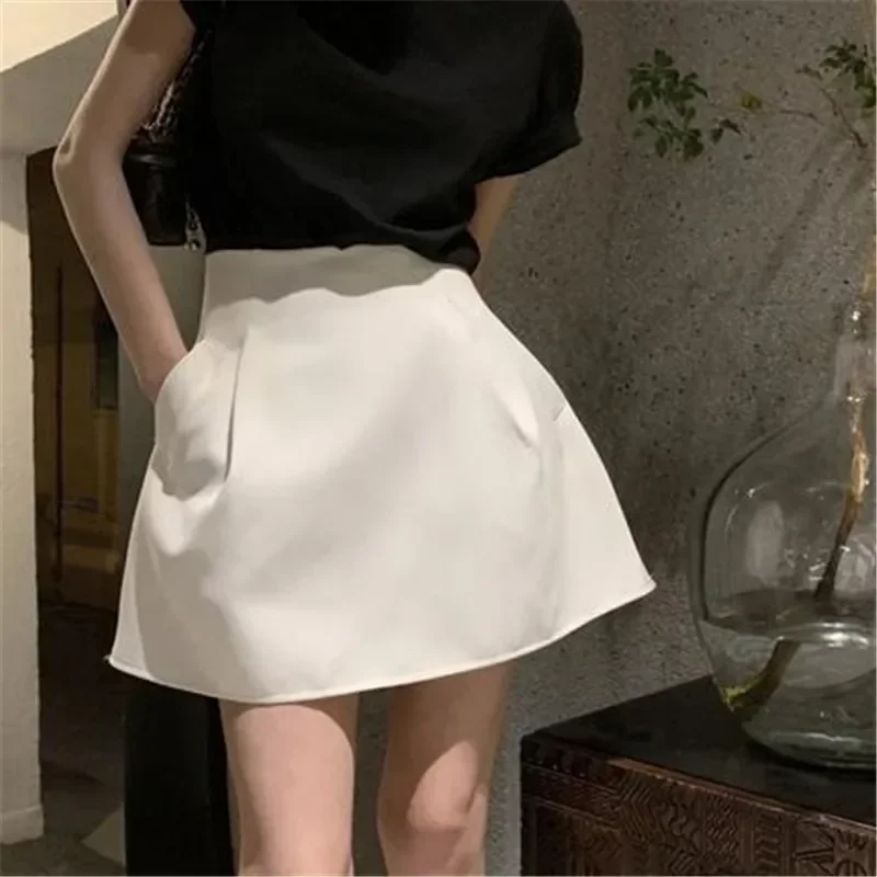 

Sexy High Waist Wild Faldas Jupe Short Puffy Pocket Black Skirts for Women Y2k White Casual Suit Skirt Work Style Chic