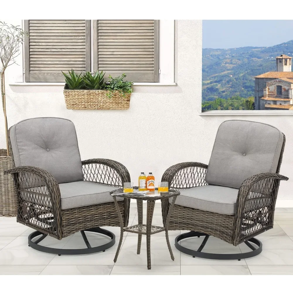 New 3 Pieces Outdoor Swivel Rocker Patio Chairs, 360 Degree Rocking Patio Conversation Set