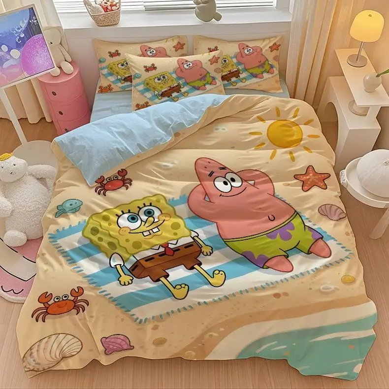 New Anime SpongeBobs Bedding Set Duvet Cover Bed Set Quilt Cover Pillowcase Comforter king Queen Size Boys Adult Bedding Set view 6