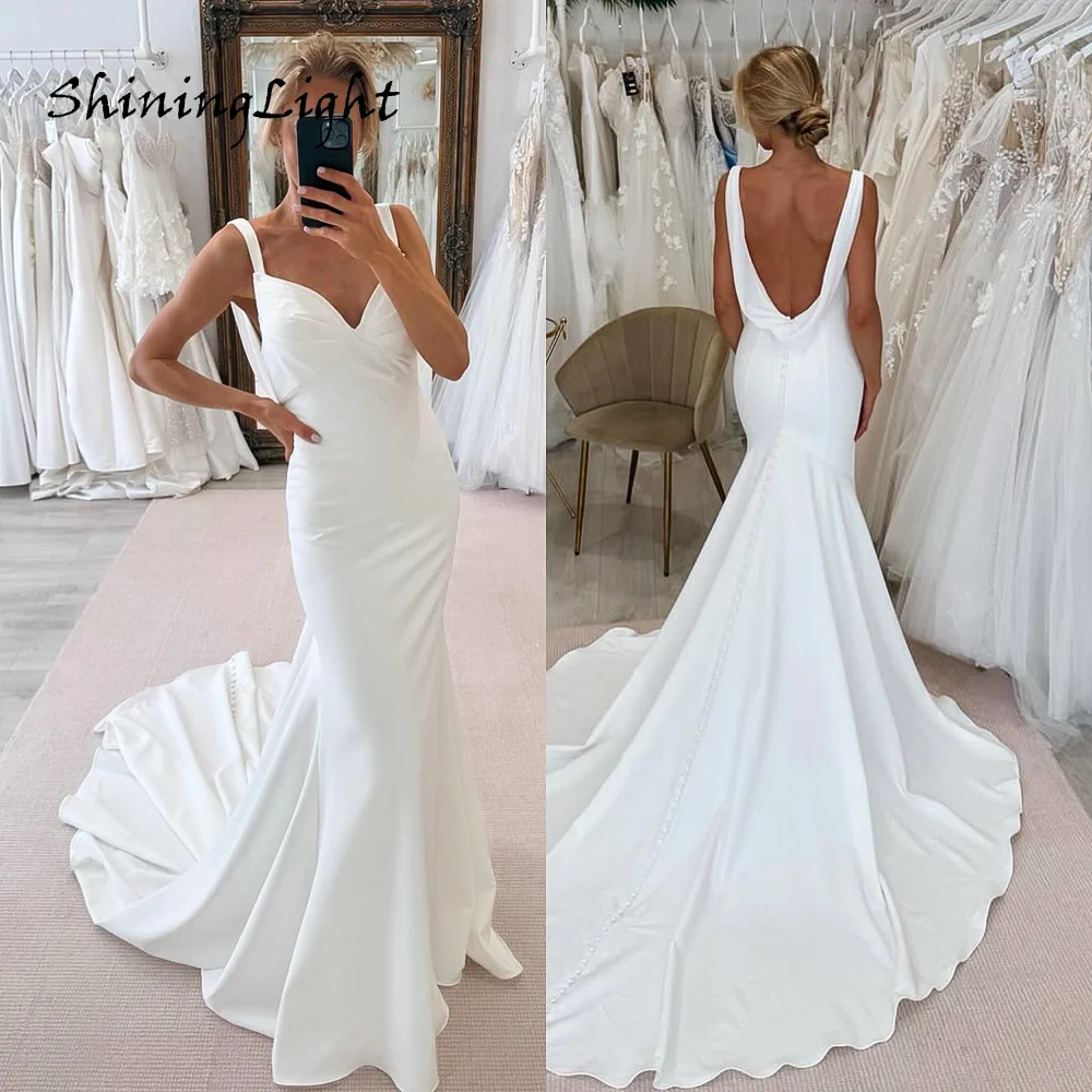 

Simple Satin Wedding Gown for Bridal Backless Court Train Mermaid Women's Wedding Dress Robe De Soiree De Mariage Customized