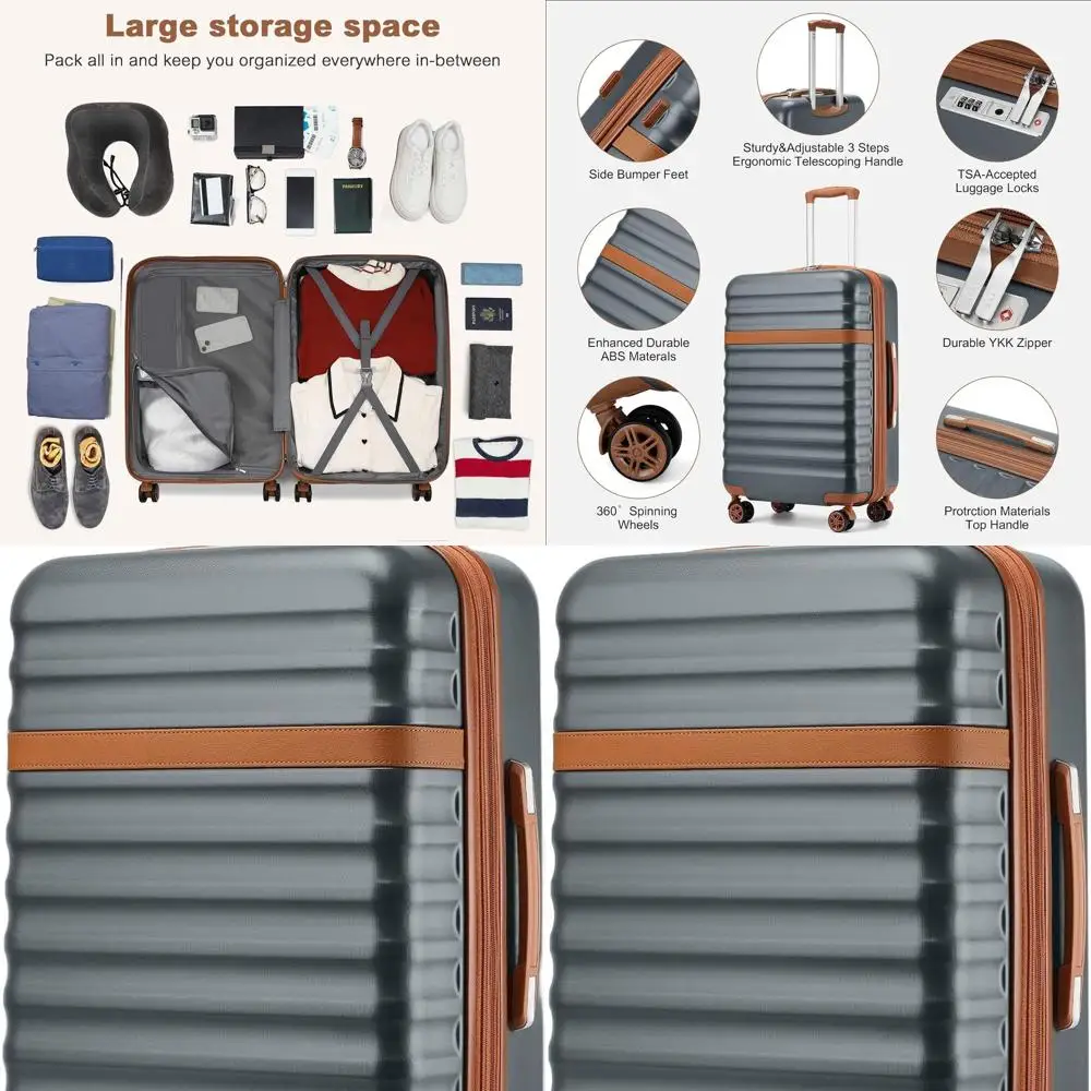 24 mala giratória expansível cinza-marrom: média, TSA-Lock, ABS + PC, leve e grande capacidade
