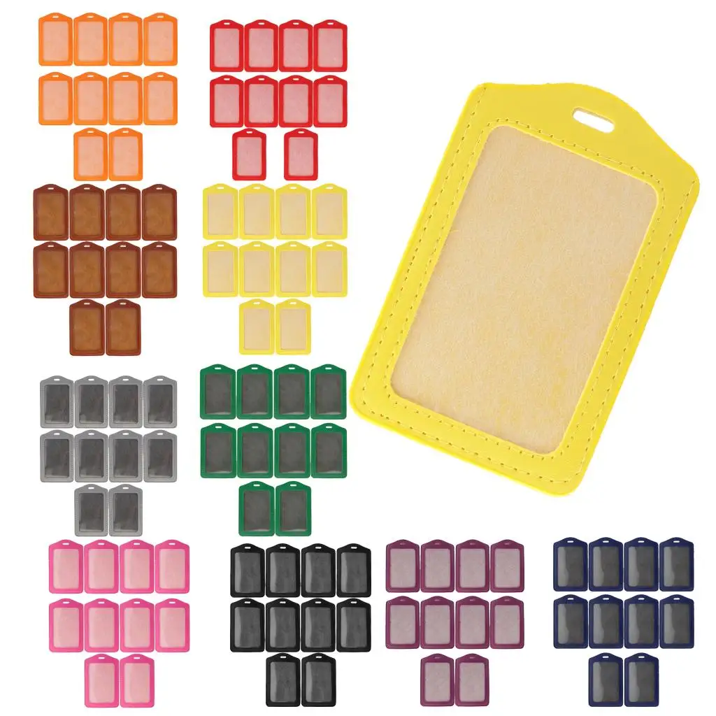 10Pcs Vertical Deluxe Durable PU Leather ID Badge with 1 ID Window