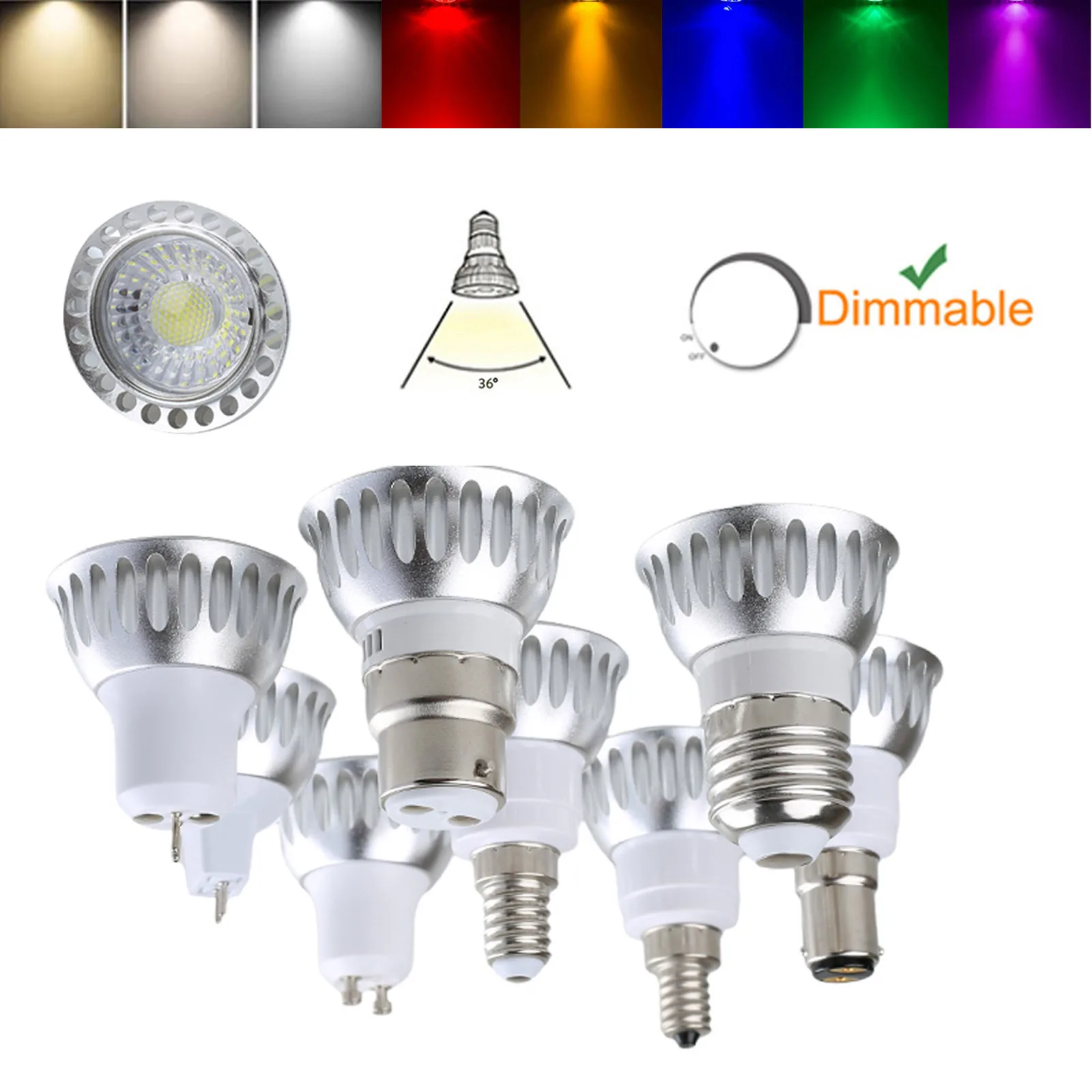 

5W Dimmable COB LED Spotlight GU10 MR16 E27 E14 E12 110V 220V 36 Degree Colorful Lamps Replace 50W Halogen Lamp