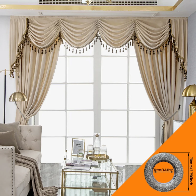 

2pcs European curtain milk tea color bedroom villa flannelette solid color curtain curtain, without valance