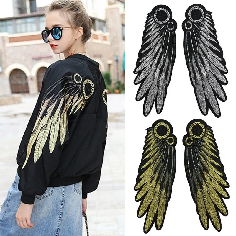 1pair New Wing Embroidery Lace Feather Applique Paillette Fabric Sweater Clothes Patch Sequined Stickers T-shirt Diy Decoration