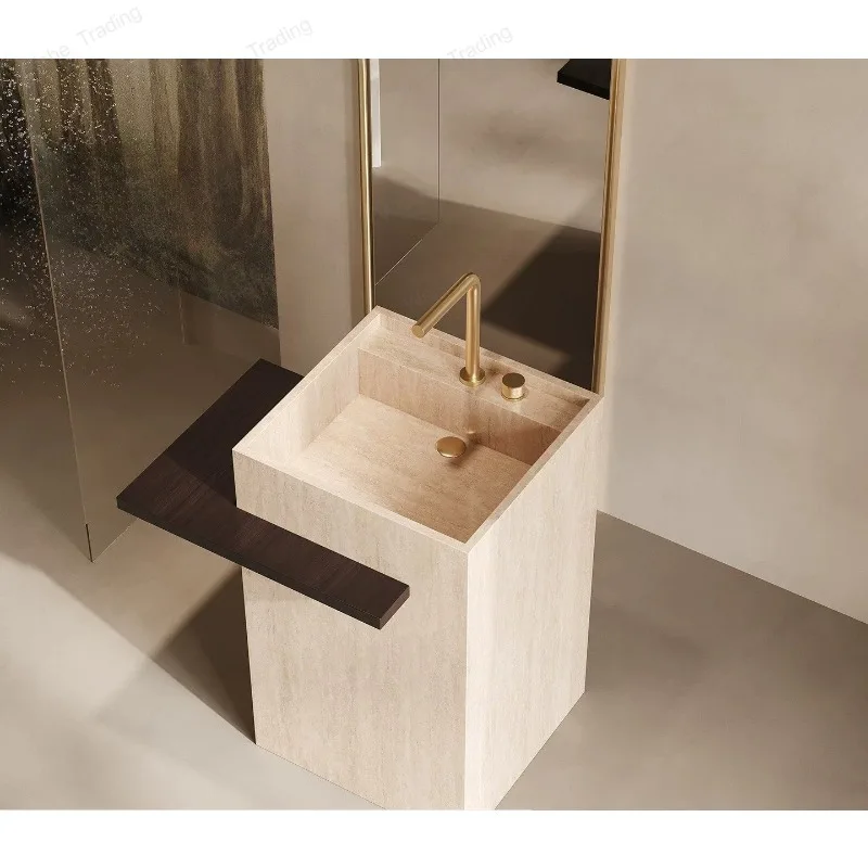 

Customized light luxury rock slab integrated basin Floor-to-ceiling rock slab bathroom cabinet combination washbasin Amazon
