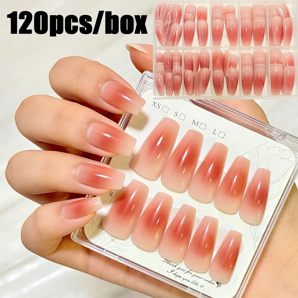 

120 шт. накладных ногтей цвета нюд с градиентом, средней длины, формы «катафалек», омбре, накладные ногти, накладные ногти для наращивания, полное покрытие, легко наносятся
