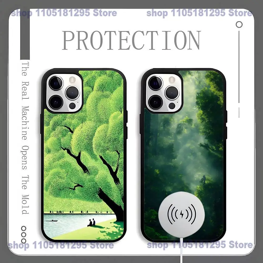 

Green Green Tree Phone Case For iPhone 17,16,15,14,13,12,11,Pro,Max,Plus,Mini,SE4,E Magnetic Magsafe Wireless Charging