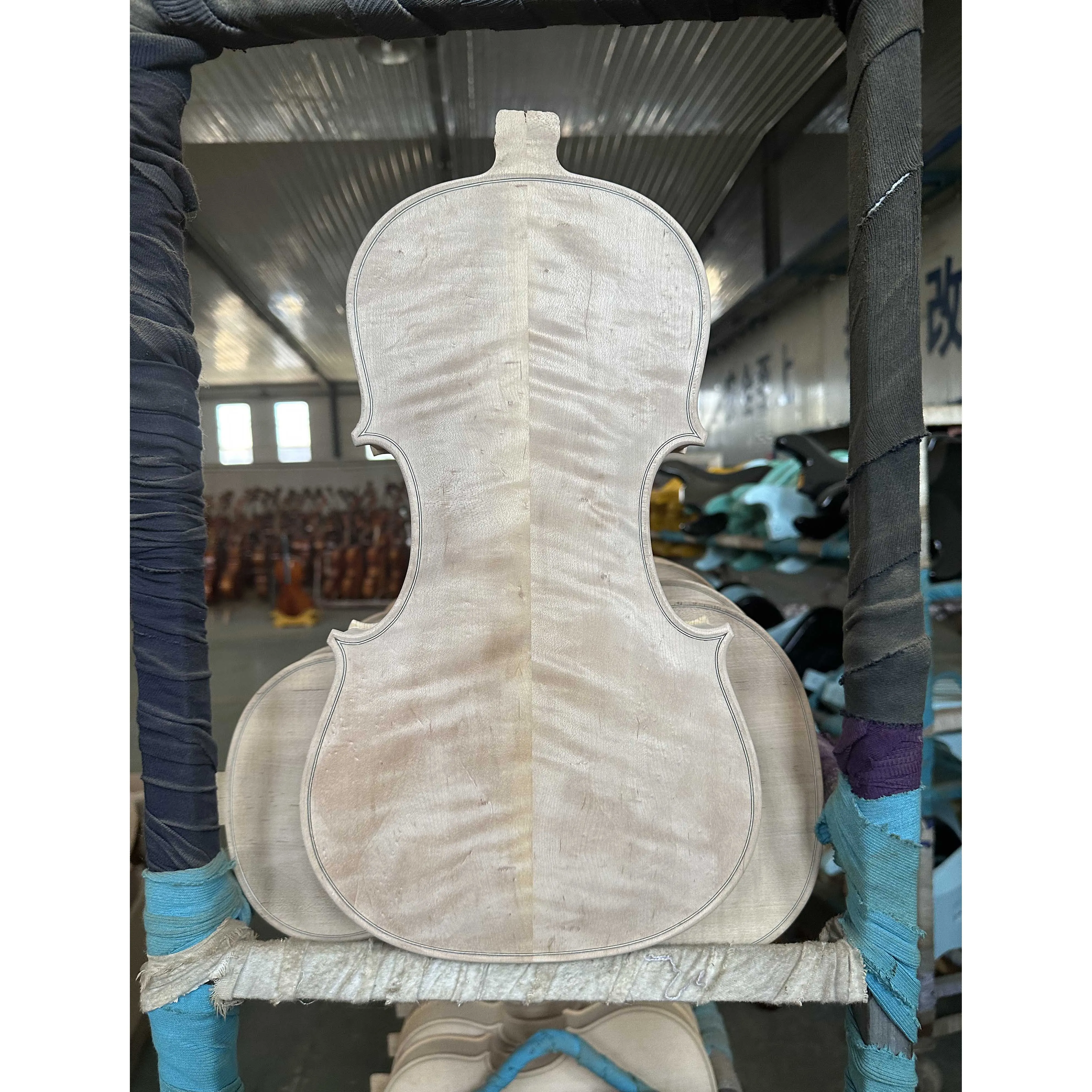 16.5-inch unfinished white viola, viola body, upper half of European maple and fir