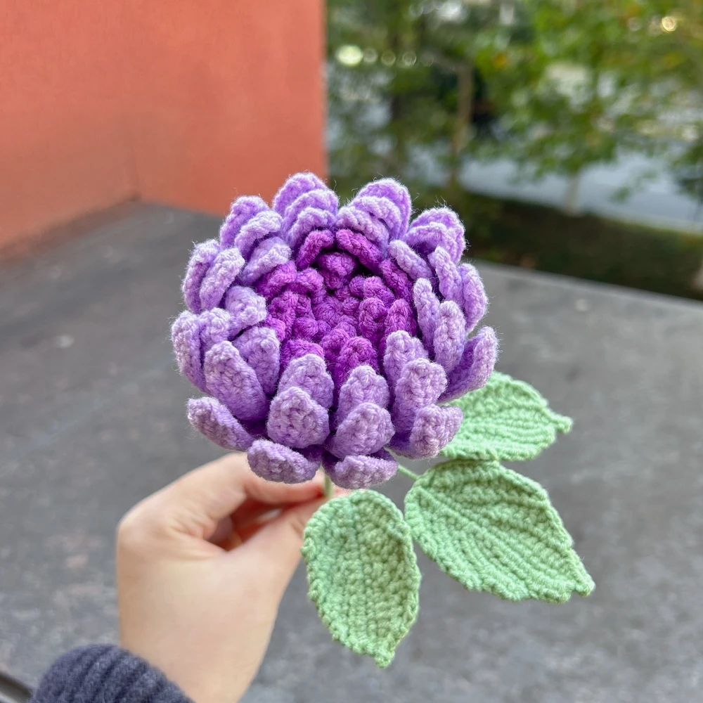 Dahlia gehaakte bloemen handgemaakte luxe roze paars kunstmatige gebreide bloemen thuis bruiloft decoratie diy boeket voor geschenken