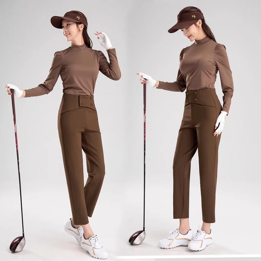 بلدي جولف المرأة السراويل الطويلة الخريف والشتاء الراقية تسع نقاط السراويل مرونة Sweatpants عالية الخصر الترفيه بنطال رياضي