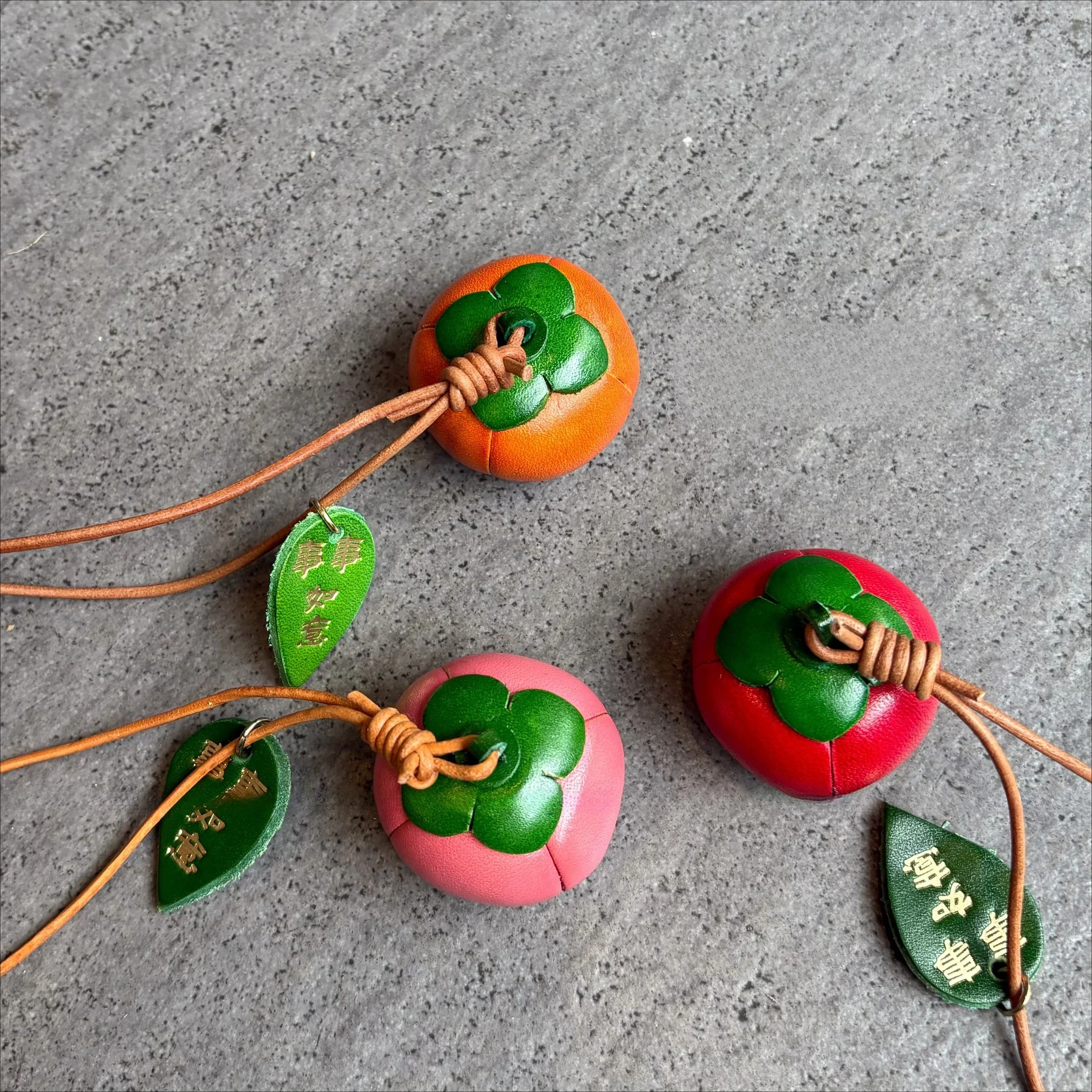 The first layerof cowhide persimmon ruyi bag pendant keychain pendant ideal persimmon everything goes well with backpack pendant