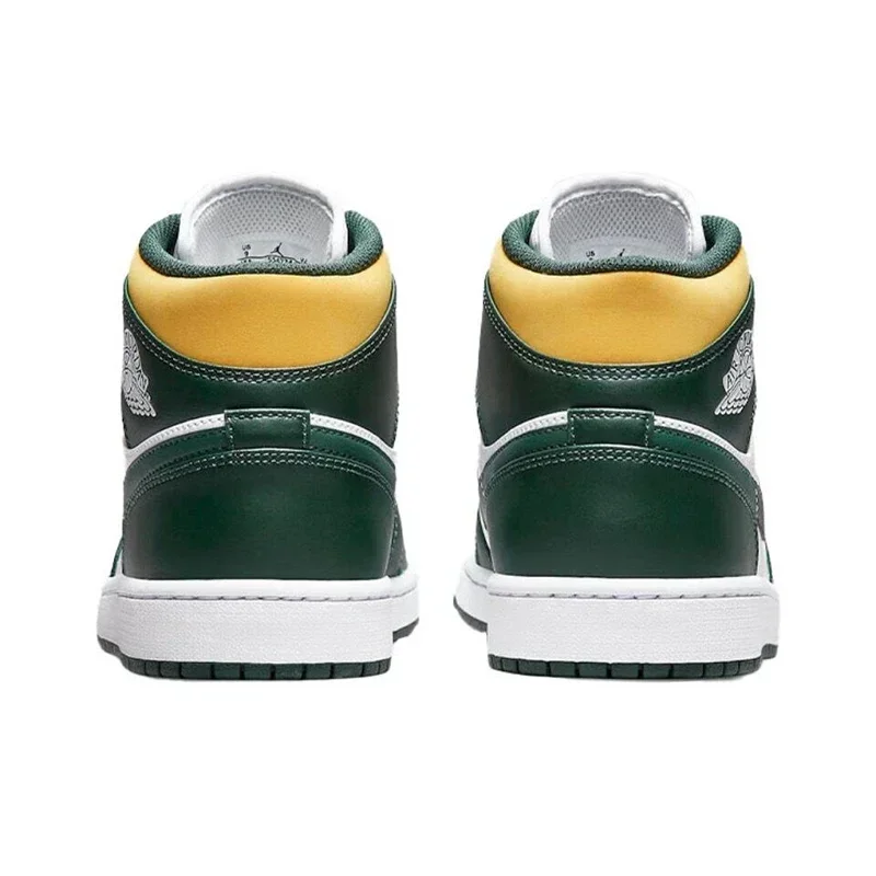 Air Jordan 1 Mid Seattle Supersonics Tênis de basquete retrô de cano alto masculino branco verde amarelo 554724 -371