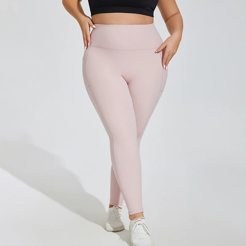 Soisou Xl ~ 4xl Gym Leggings Yoga Oversized Damesbroek Twee Zijzakken Strakke Ademende Elastische Hoge Taille Dameskleding