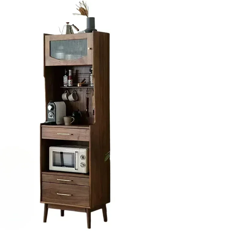 

Обеденный боковой шкаф из массива черного ореха, небольшой размер, простой японский скандинавский вертикальный шкаф для гостиной, высокий шкаф, узкий