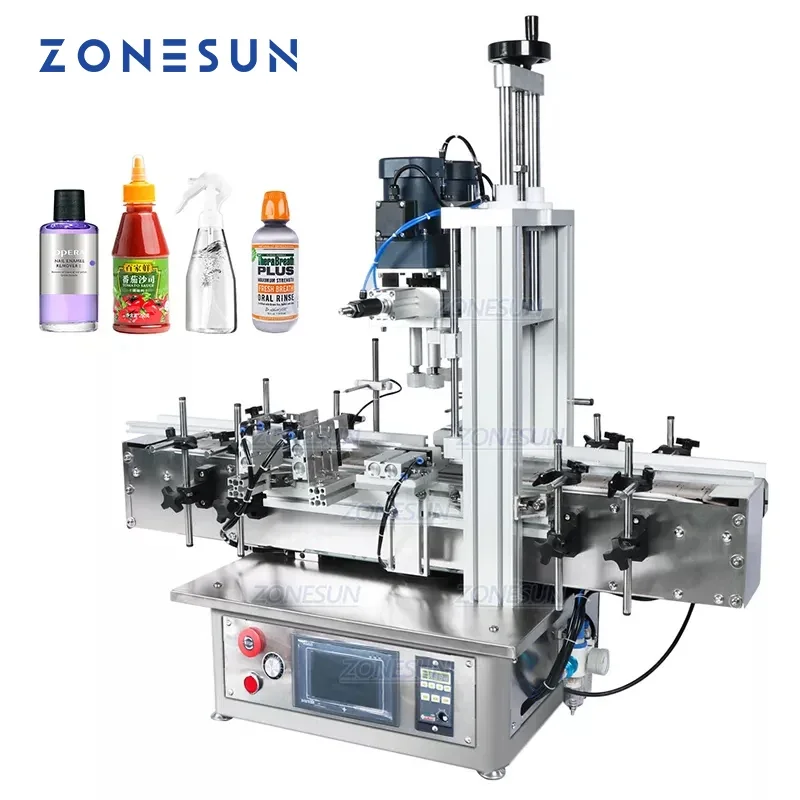 ZONESUN Ropp Pump Pneumatic Vial Desktop Screw Automatic Capping Machines Spray bottle cap Glass Screw Perfume Pet Plastic