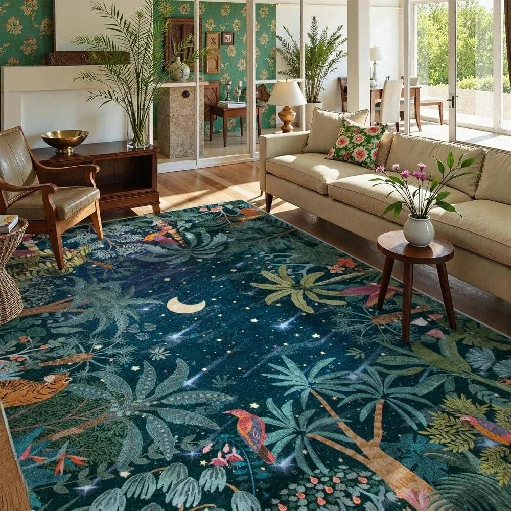 Midnight Jungle Green Carpet for Living Room Decor Tropical Palm Tree Bedroom Lounge Balcony Sofa Mat Coffee Table Dining Room