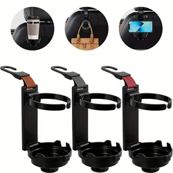 Universal ABS Car Seat Hook with Cup Holder Multi-Functional Vehicle Headrest Hanger Compact Storage for Water Bottles Mobile