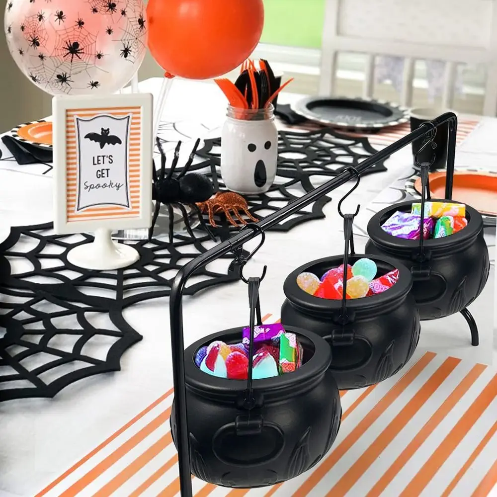 Spooky Halloween Party Decorations Large Capacity Candy Serving Candy Bucket Punch with Iron Rack Witch Cauldron