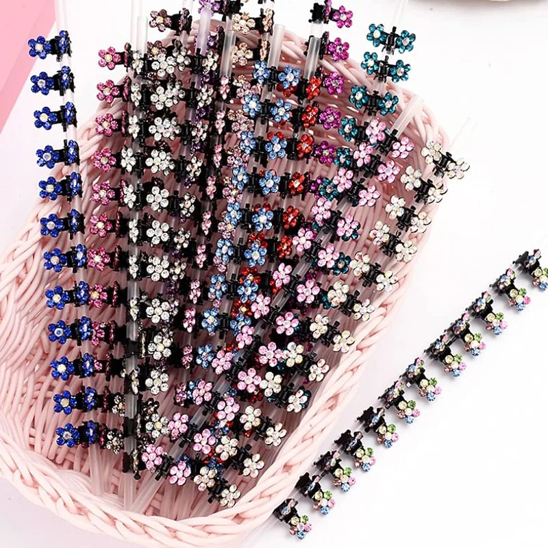 12PCS Small Cute Crystal Flowers Metal Hair Claws Hair Clips Girls Rhinestones Hairstyle Hairpins Hair Oranment Hair Accessories