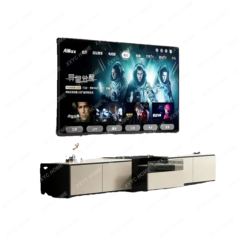 Smart electric laser TV cabinet projector telescopic table special rock slab floor cabinet
