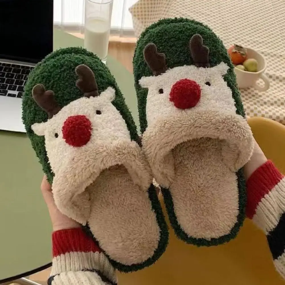 مضحك الأيائل عيد الميلاد نعال قماش المضادة للانزلاق دائم الشتاء شبشب منزل عنبر النعال المنزل الدافئة النساء طالب #2