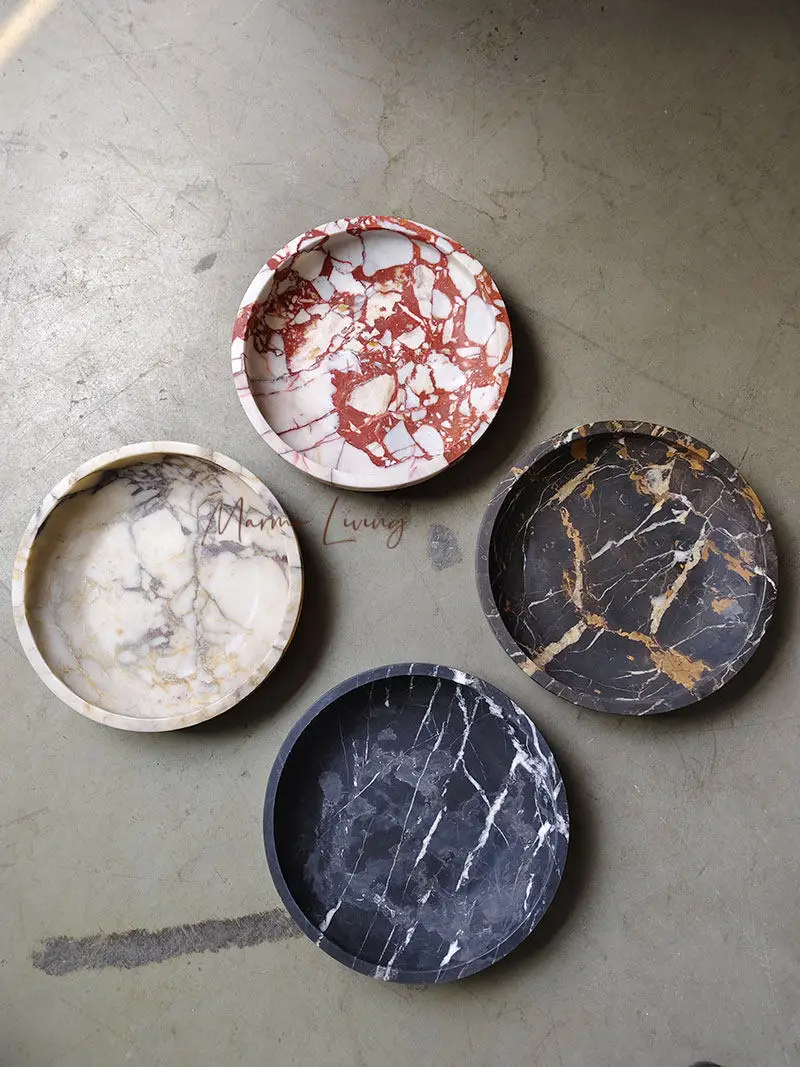 French Natural Marble Fruit Plate Designer Model Room Villa Restaurant Tray Storage Decorative Ornaments