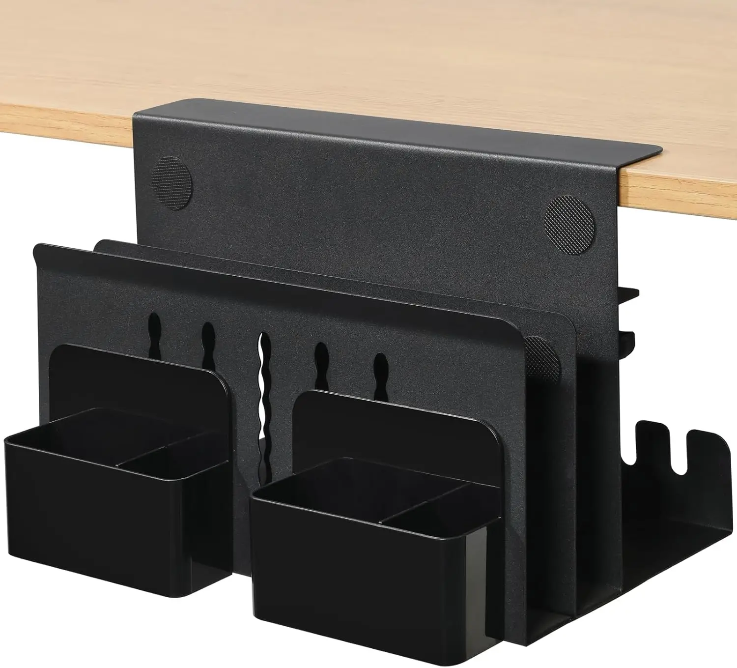 Under Desk Laptop Mount with Cable Tray, No Drill Clamp Organizer for Office Home, Holds 22 Lbs