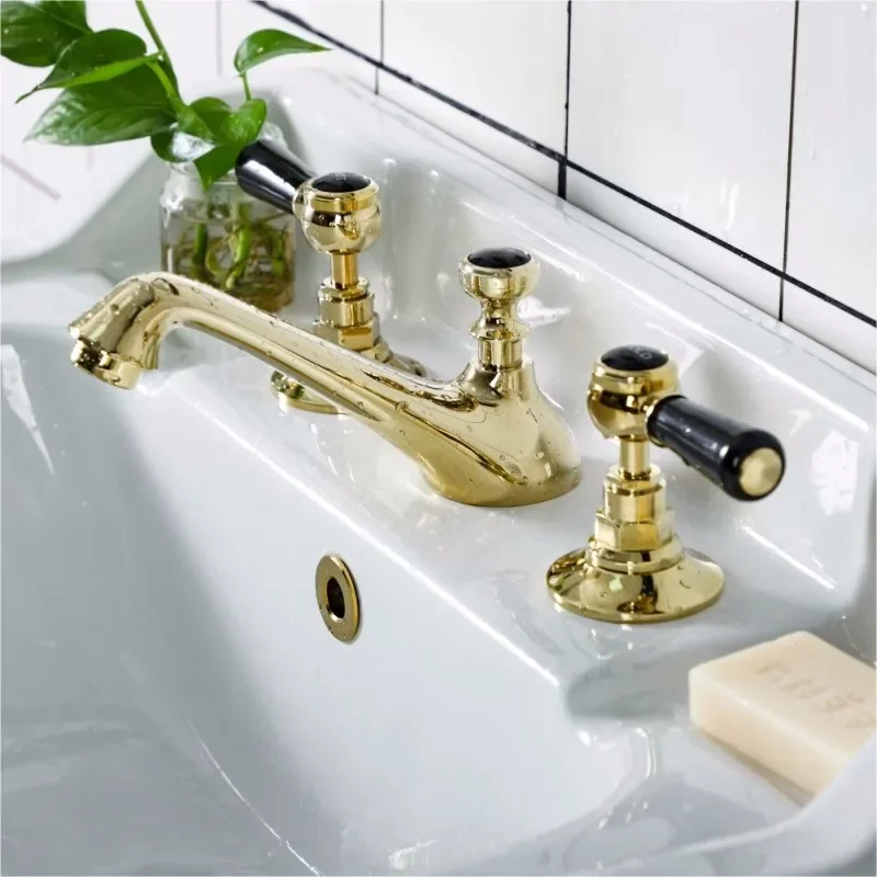 Bathroom Widespead Basin Faucet Gold Classical Amercian Style Tap luxury Basin Mixer Hot And Cold Shower Room Sink Faucet