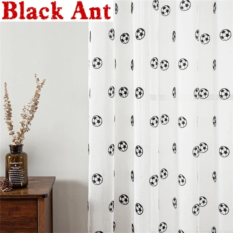 

Cartoon Sheer Curtains Embroidered Football Tulle For Children Boys Cortinas For Living Room Bedroom Tulle White Voile Curtains