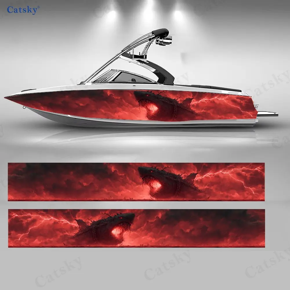 

Наклейки на лодки «Кровавая луна и гроза» с изображением акулы, водонепроницаемые виниловые наклейки из ПВХ для рыболовных лодок, прочные и стильные.