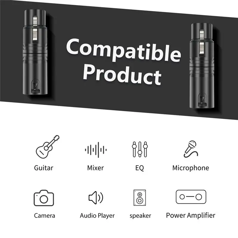 A33T XLR Male to Female Adapter 2-Pack 3 Pin Audio Connector for Mixer Microphone Power Amplifier DMX512 Metal Black