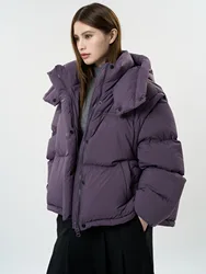 Winter women's casual solid color loose hooded thick down jacket coat