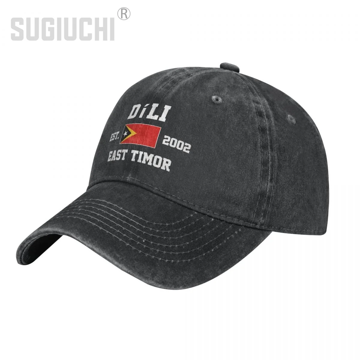 Flag of East Timor EST.2002 Dili Unisex Adult Charcoal Washed Denim Baseball Cap Men Vintage Cotton Dad Patriotic Trucker Hat