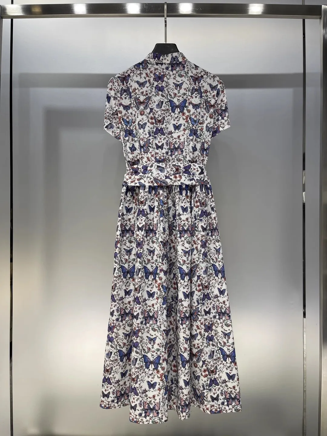 فستان أنيق برباط مطبوع على شكل فراشة للنساء برقبة دائرية وأكمام قصيرة ملابس خروج فيستدوس بودي كون قماش أنيق عتيق للسيدات #4