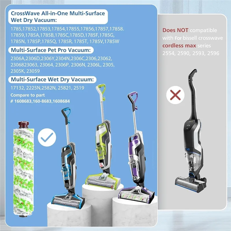 8 قطعة استبدال مرشح الفرشاة لبيسيل Crosswave Pet Pro فرشاة متعددة الأسطح لفة 1868 مرشح تفريغ 1866 Accessories-T33C