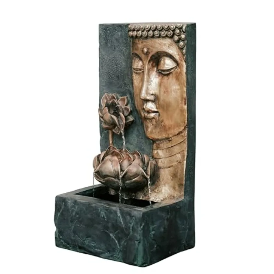 

Фонтан с изображением Будды 30 H Zen с LED-подсветкой и насосом для использования в помещении и на улице, бронзовый и натуральный серый полирезин, для создания расслабляющей атмосферы Zen D