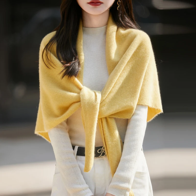 

2026 Women's Basics Scarf Spring Autumn 100% Merino Wool Knitwear Cross Over Collar Shawl Solid Color Lazy Clothing Casual Top