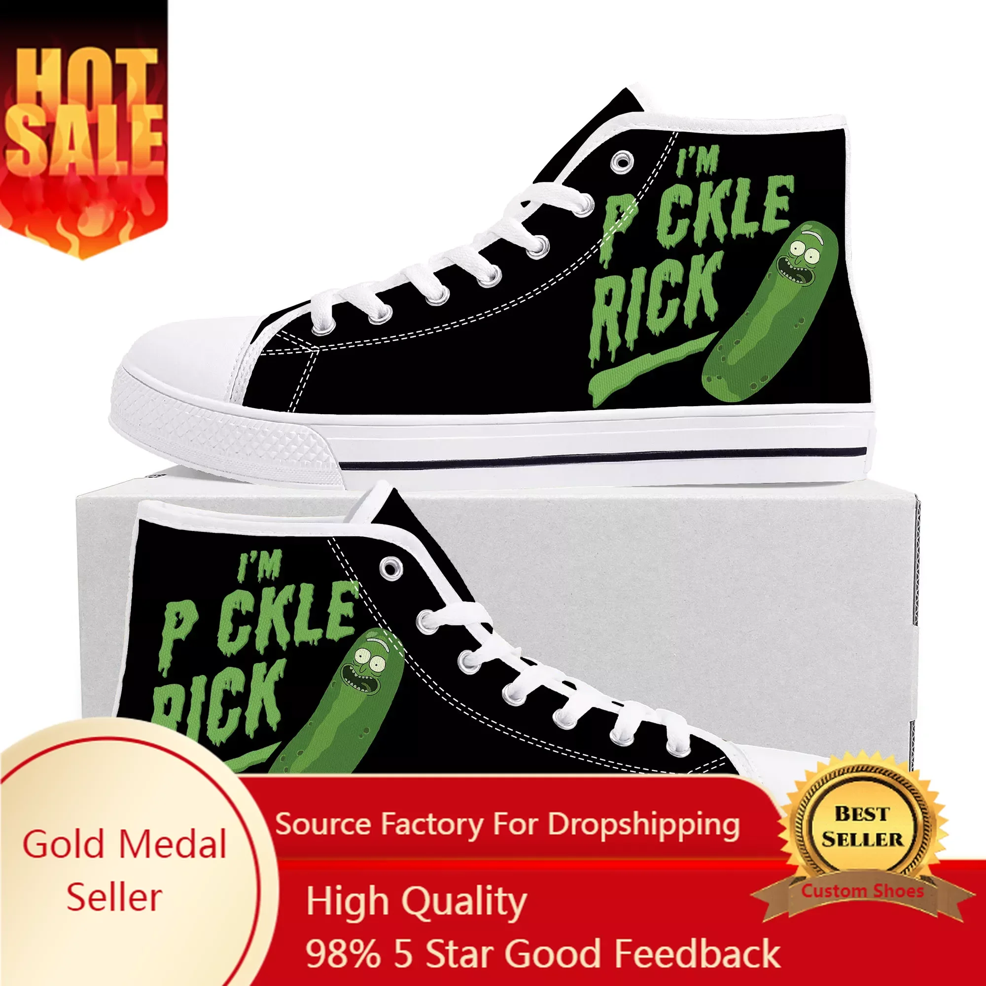 Cartoon Im Pickle Rick High Top Sneakers High Quality Mens Womens Teenager Canvas Sneaker Casual Couple Shoes Custom Shoe