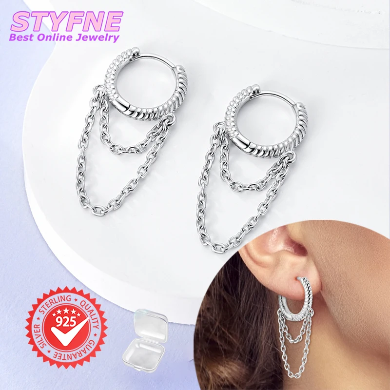 925 Sterling Silver Personality Geometric Snake Bone Chain Hoop Earrings Women Fashion Earrings Jewelry Gifts for Women Girls