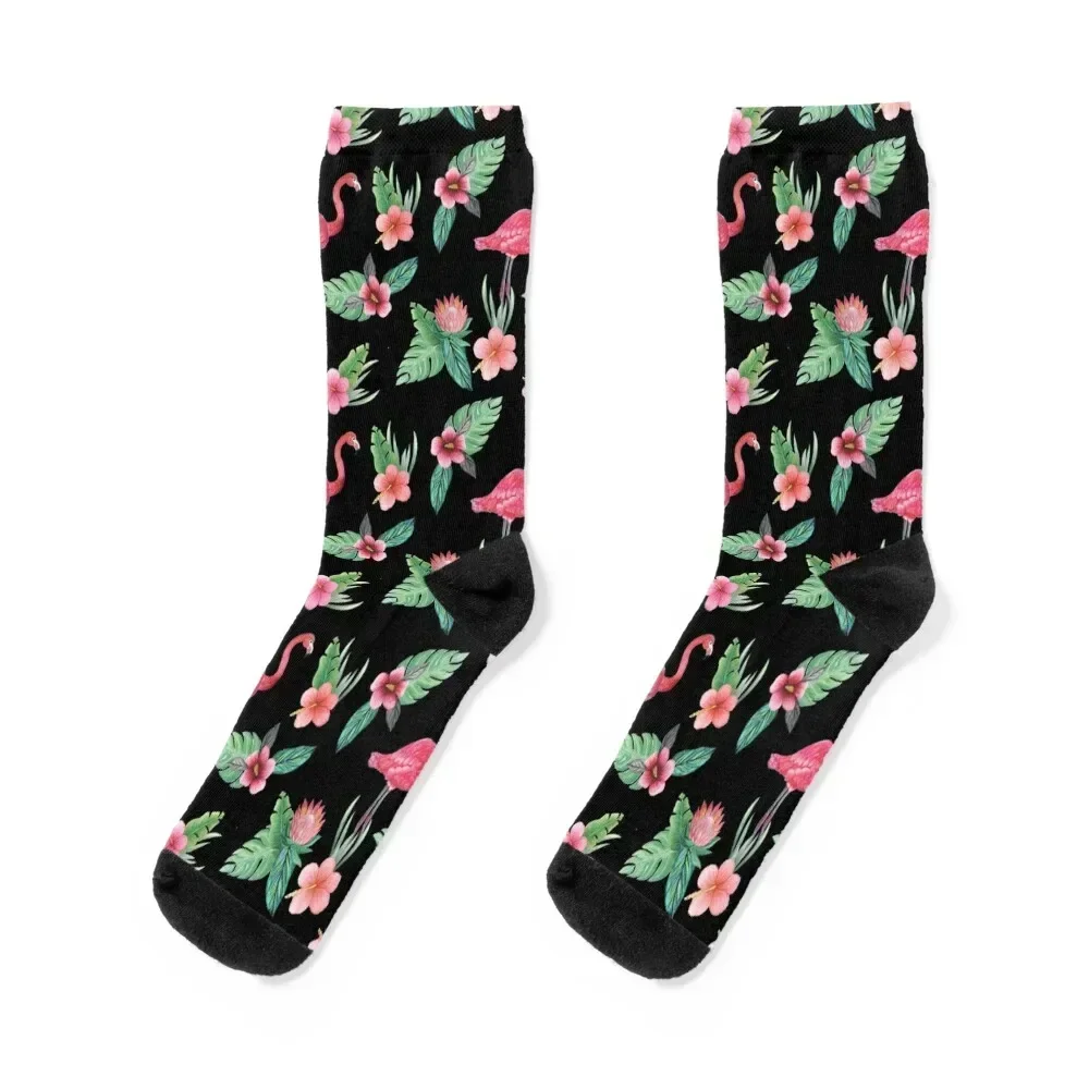 

Flamingo with Tropical Flowers by Magenta Rose Designs Socks aesthetic loose colored Socks Girl Men's