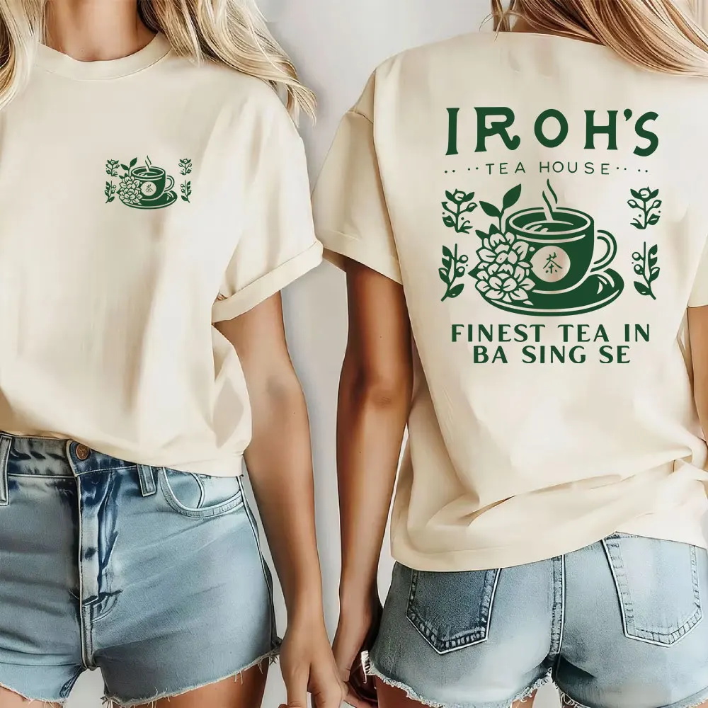 Women Iroh's Tea House Vintage Green Tea Cup Double Sided T Shirt Avatar Last Airbender Fan Art Cotton Anime Fandom Casual Tops