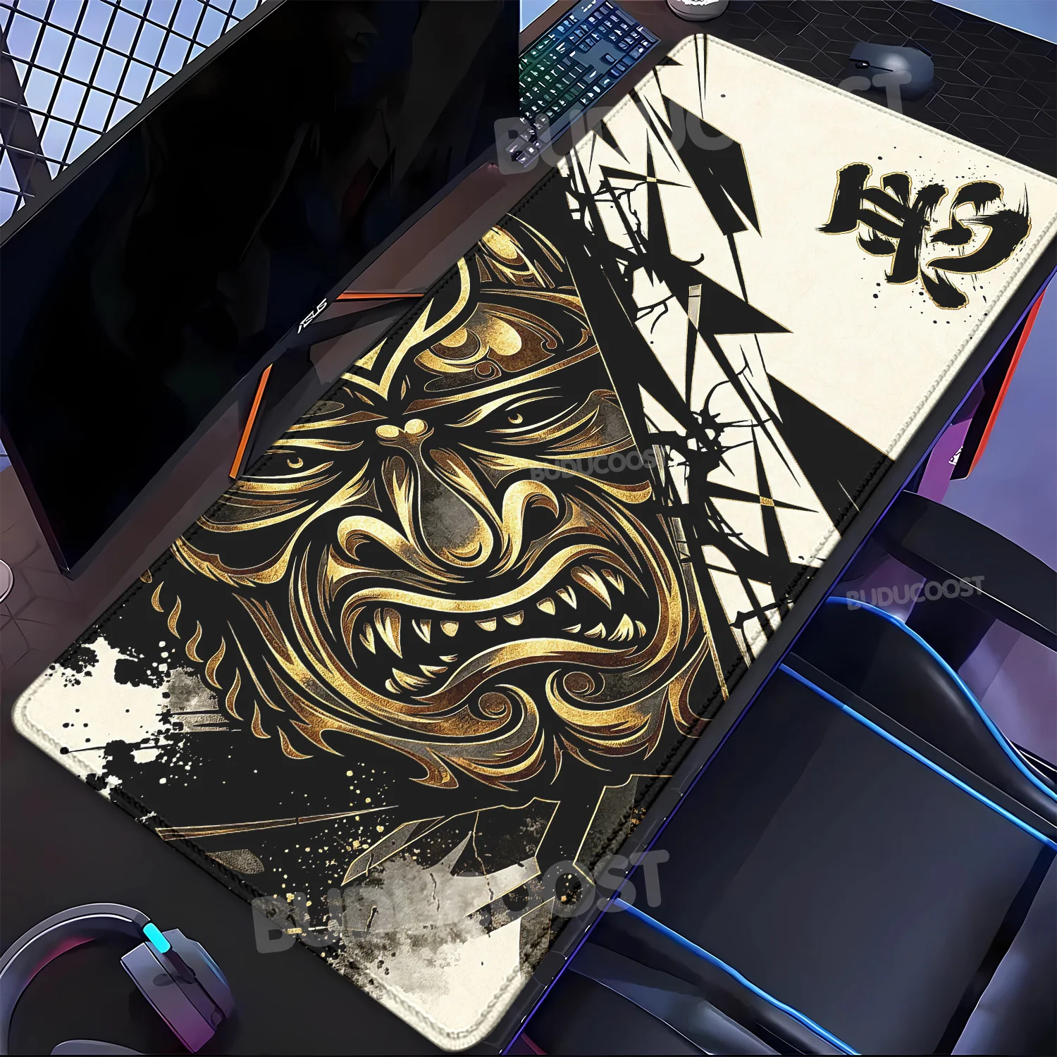 Larger Mouse Pad Ghost Face Non-slip Base HD Printing Japanese Samurai Devil Mask Mousepad Gaming Office PC Overlock XXL DeskMat