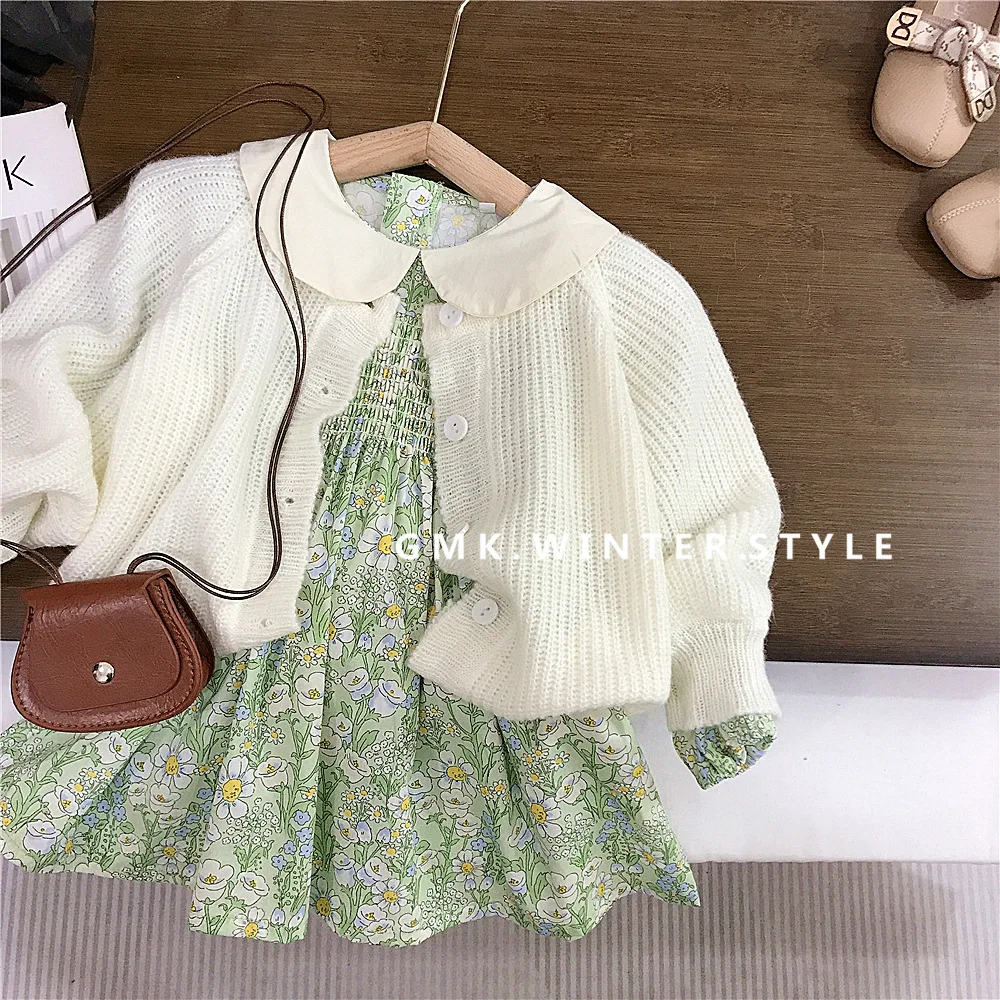 

Girls Dress Spring and Autumn New Baby Spring Clothes Small Children Long Sleeves Floral Skirt Sweater Jacket