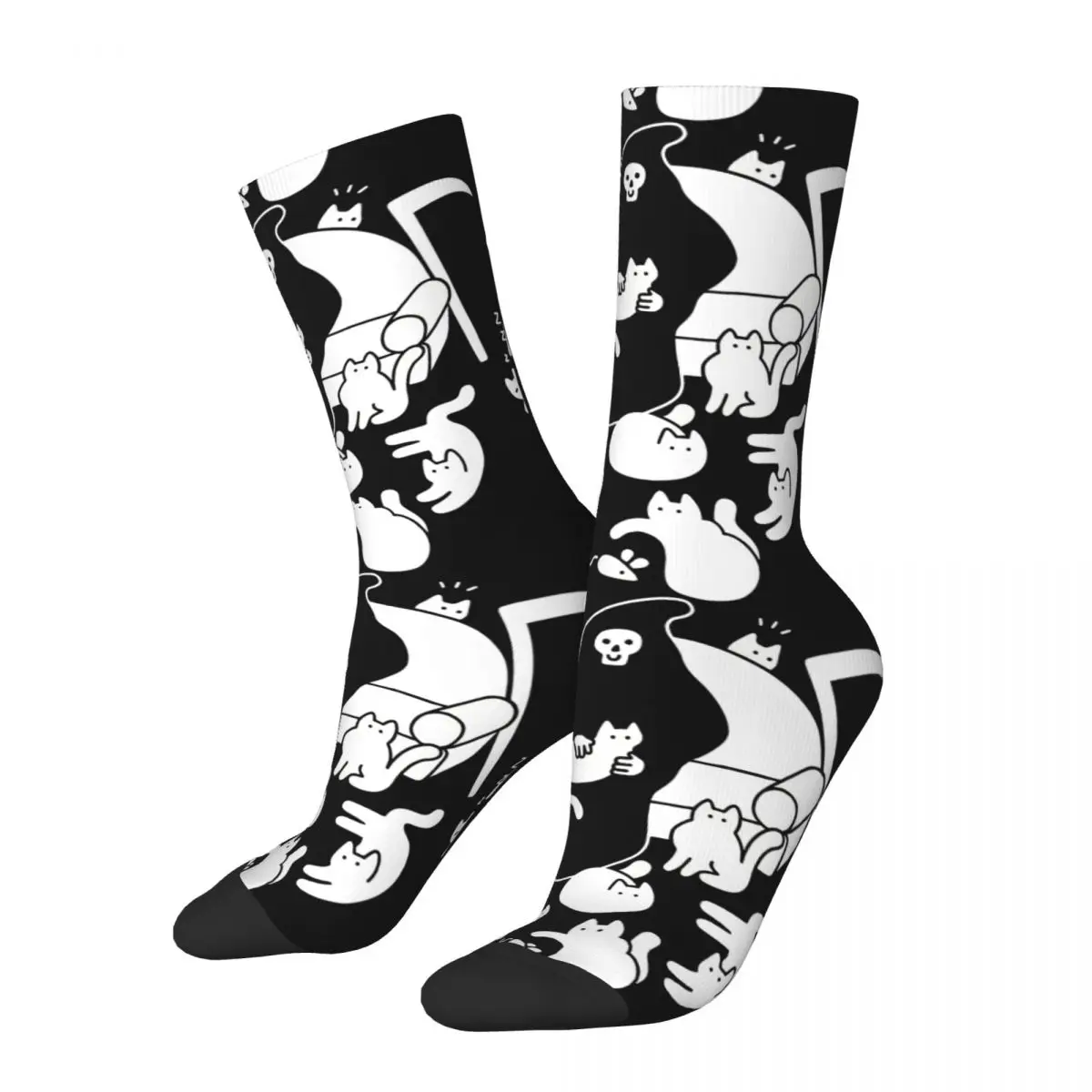 Funny Happy Men's Compression Socks Death And His Cats Retro Harajuku Cat The Return Of Vampurr Horror Halloween Street Sock