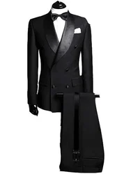 2 Pieces Black/Gray Men's Formal Jacket & Pants Slim Fit Double Breasted Suits Business Wedding Tuxedos for Men Casual Clothing